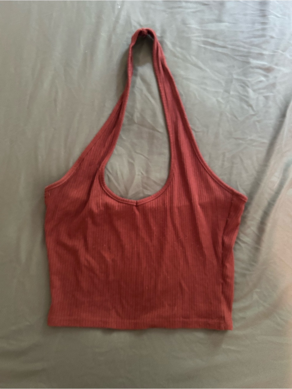 Ribbed Halter Crop Tank Top - Rust